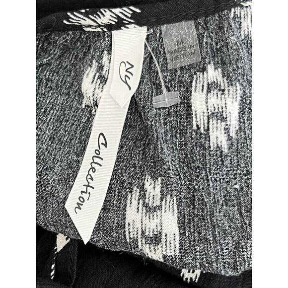 NY Collection Women's Black White Boho Loose Fit 3/4 Sleeve Tunic Tassels Sz Med - Picture 5 of 9